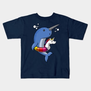 Narwhal Fish Riding Unicorn Float Kids T-Shirt